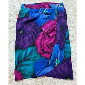 Gorgeous Colorful Floral Silk Vintage Pencil Skirt by Linda Allard for Ellen Tra